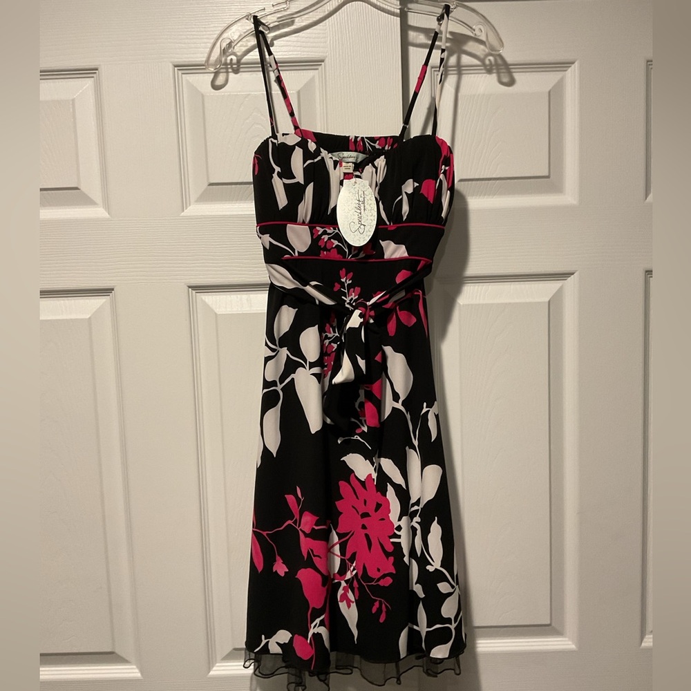 NWT Speechless VTG Black Floral Spaghetti-Strap Dress Pink White Flowers Y2K, S